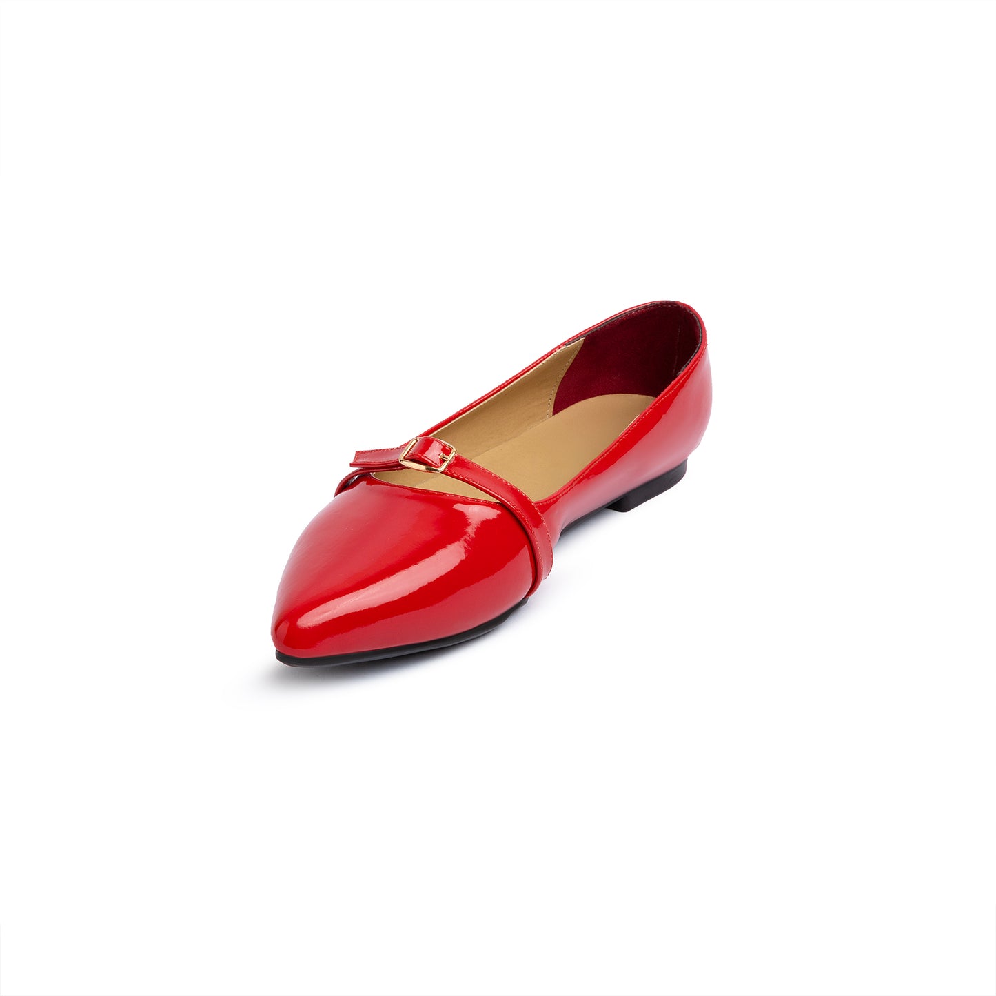 Single Buckle Strap Pointy Ballerina Vernis In Red