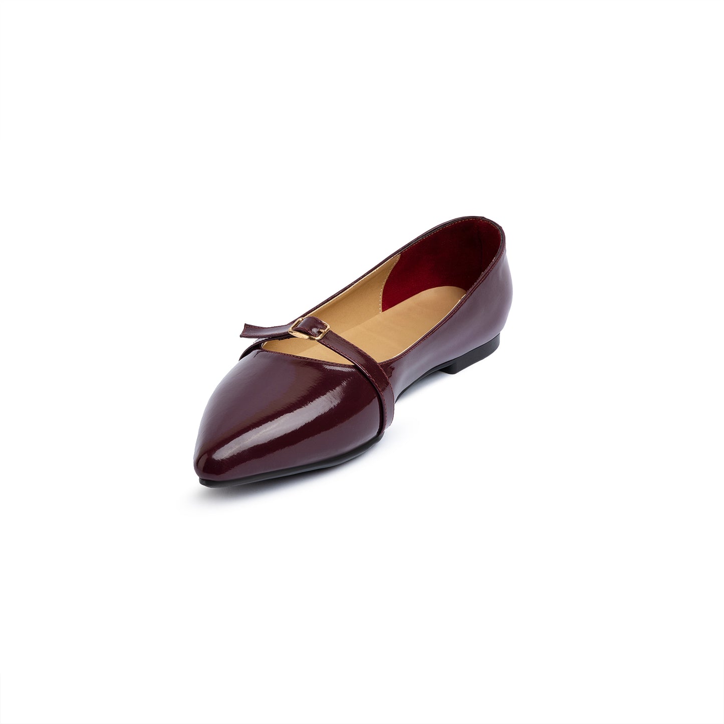 Single Buckle Strap Pointy Ballerina Vernis In Burgundy