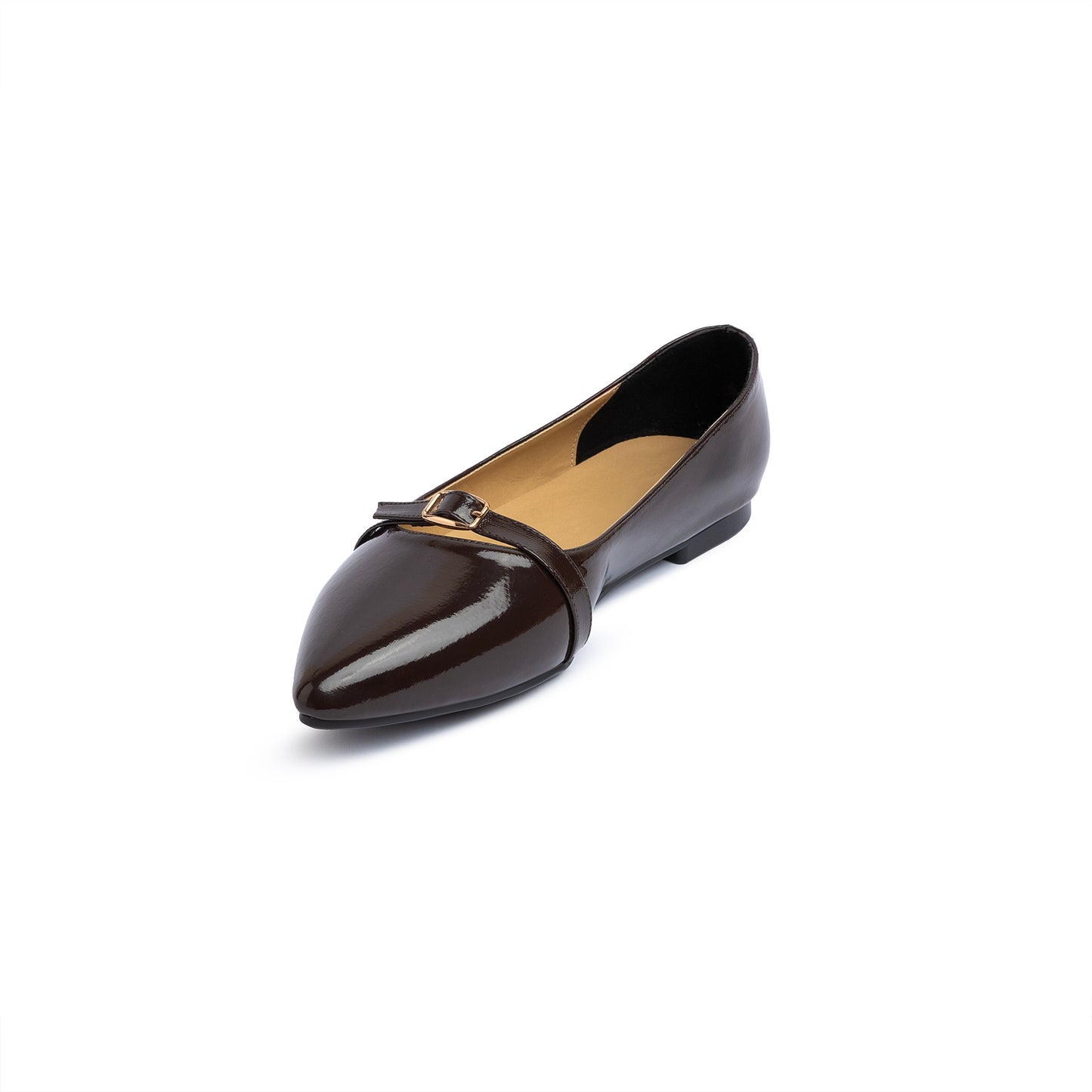 Single Buckle Strap Pointy Ballerina Vernis In Brown