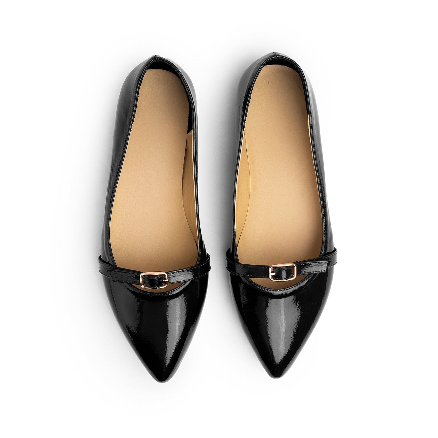 Single Buckle Strap Pointy Ballerina Vernis In Black