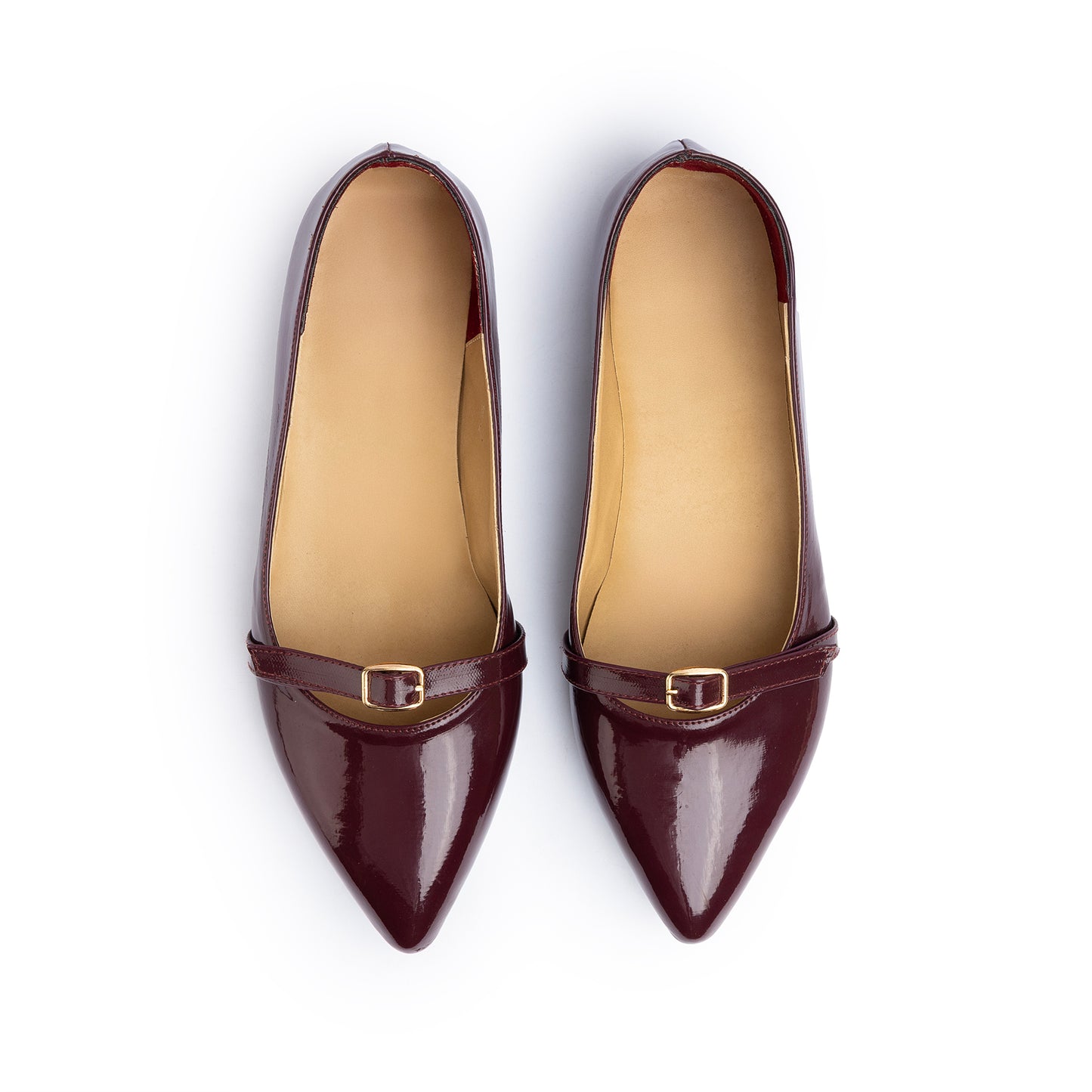 Single Buckle Strap Pointy Ballerina Vernis In Burgundy