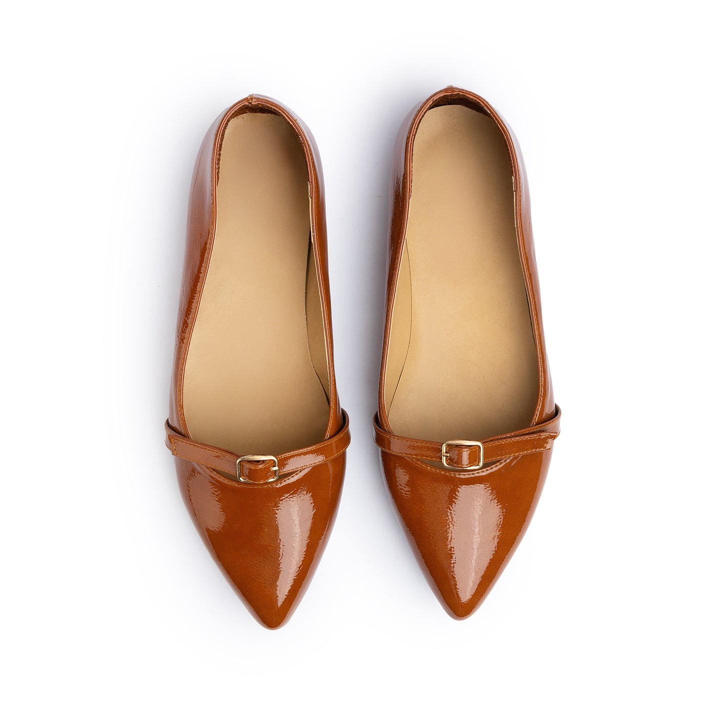 Single Buckle Strap Pointy Ballerina Glazed Leather In Havane