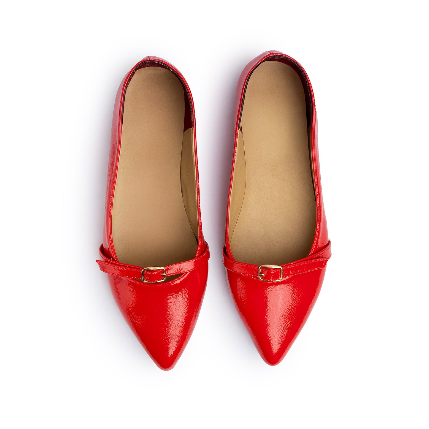 Single Buckle Strap Pointy Ballerina Glazed Leather In Red