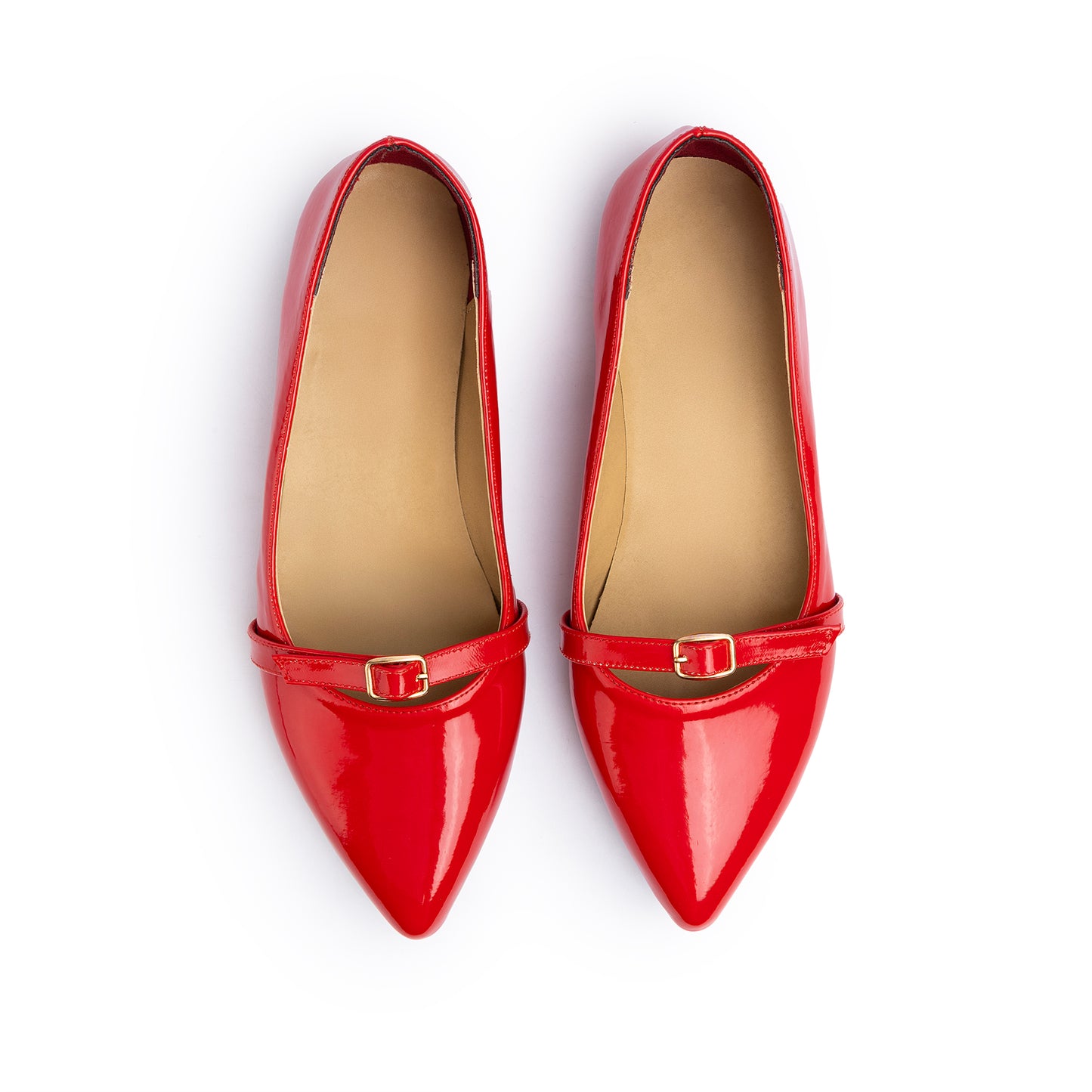Single Buckle Strap Pointy Ballerina Vernis In Red