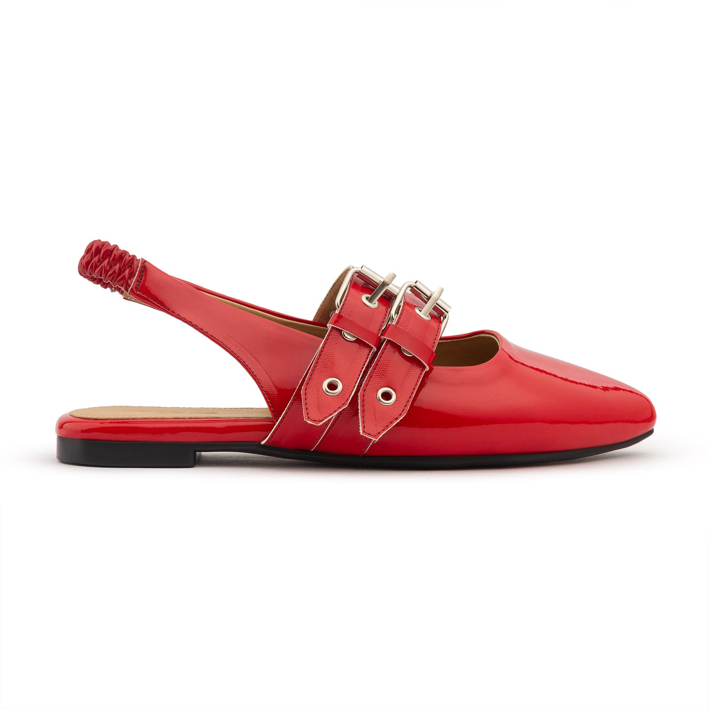 Double Belt Flat Slingbacks Vernis In Red