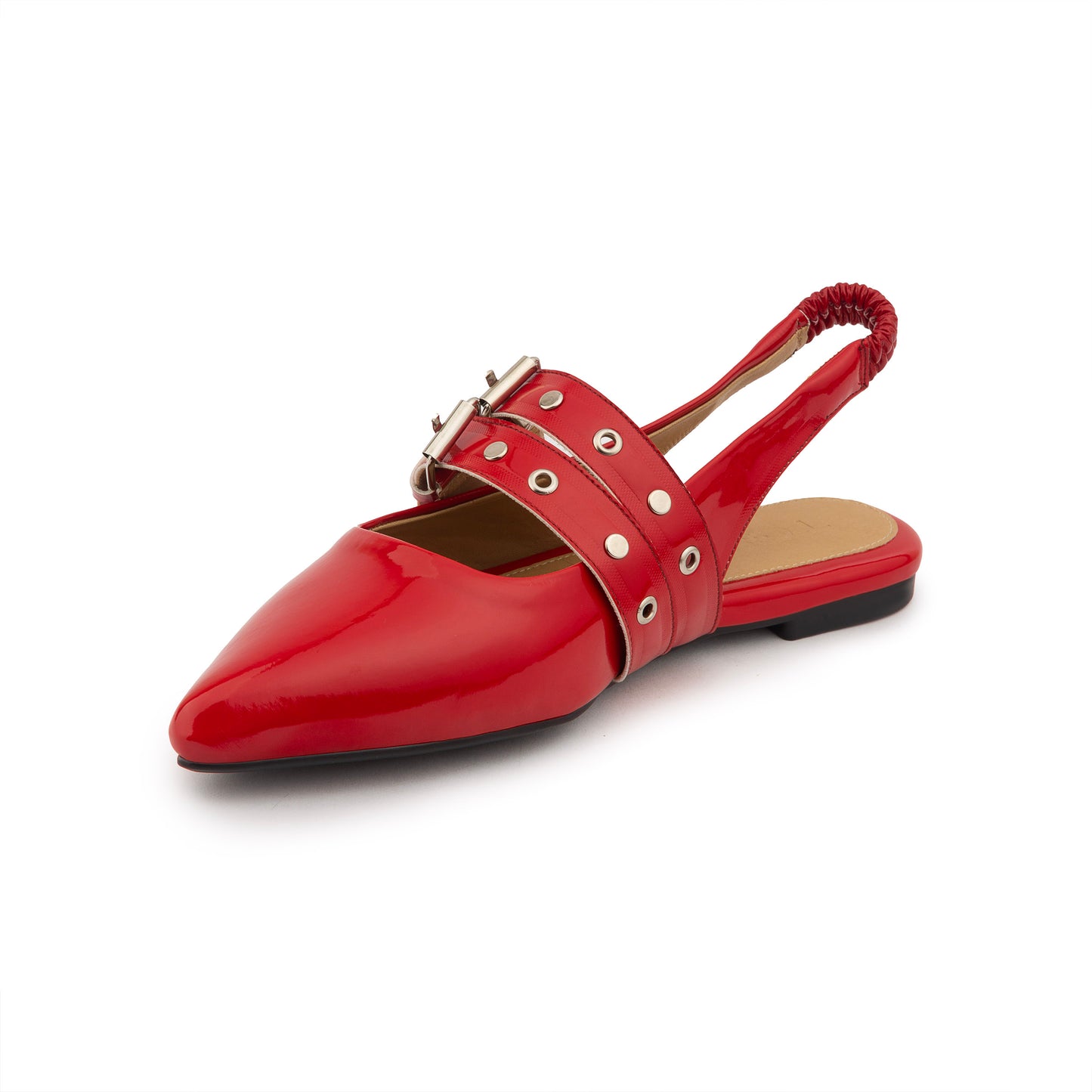 Double Belt Flat Slingbacks Vernis In Red