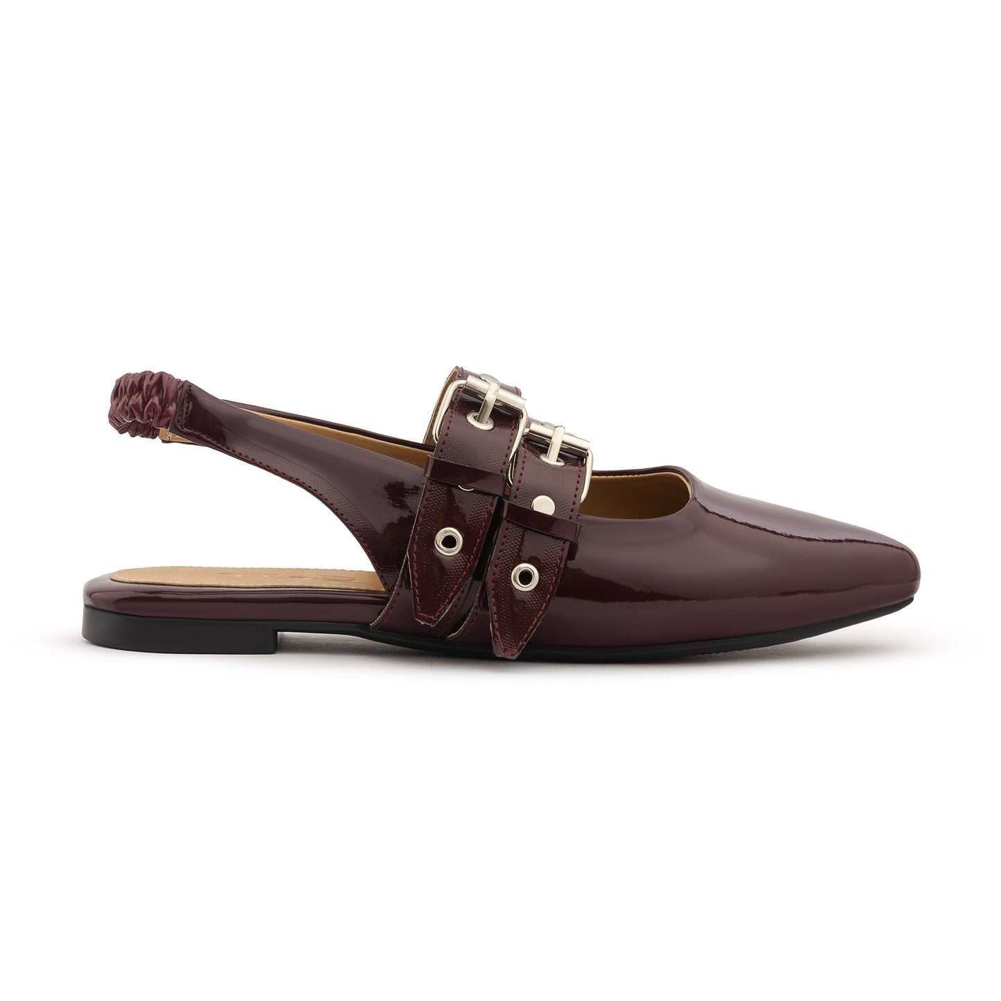 Double Belt Flat Slingbacks Vernis In Burgundy
