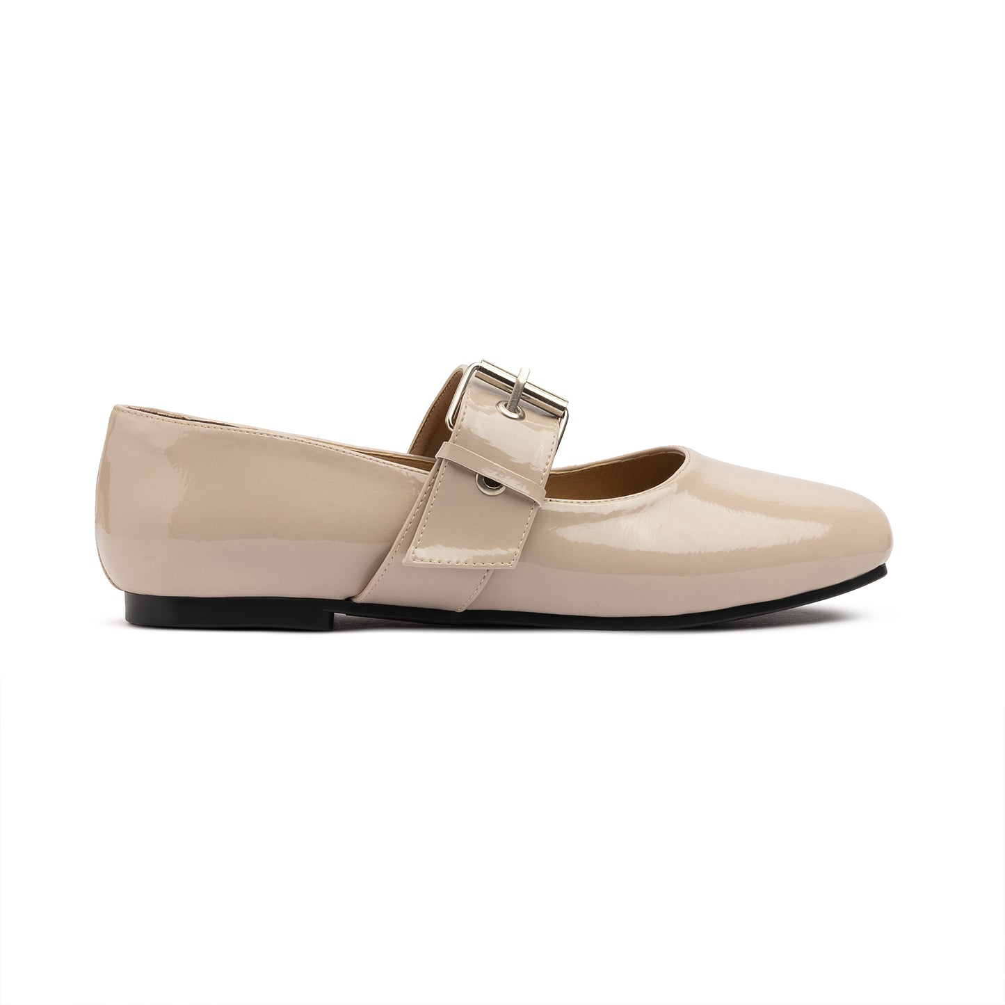 Belt Flat Mary Janes Vernis In Dark Beige