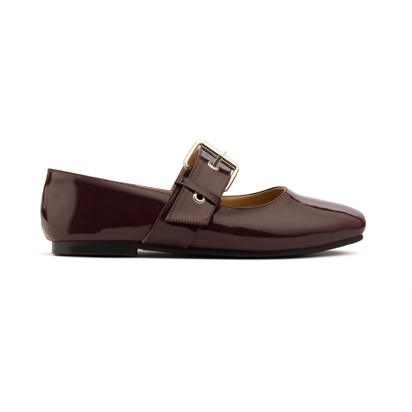 Belt Flat Mary Janes Vernis In Burgundy
