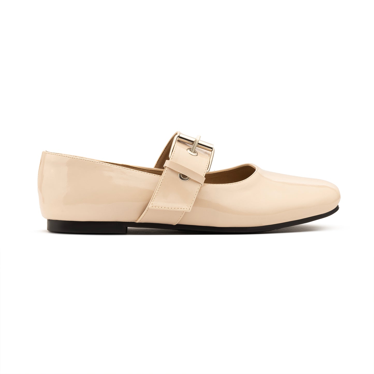 Belt Flat Mary Janes Vernis In Light Beige