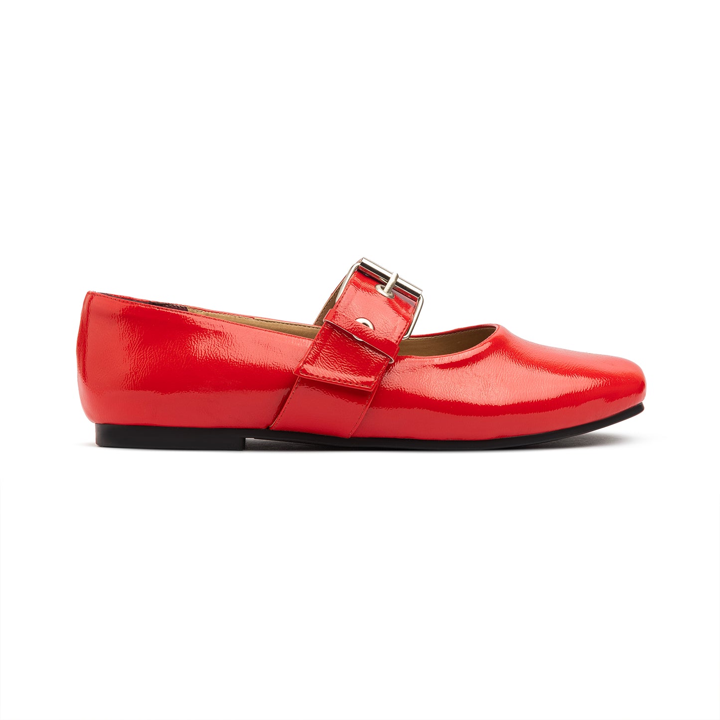 Belt Flat Mary Janes Vernis In Red