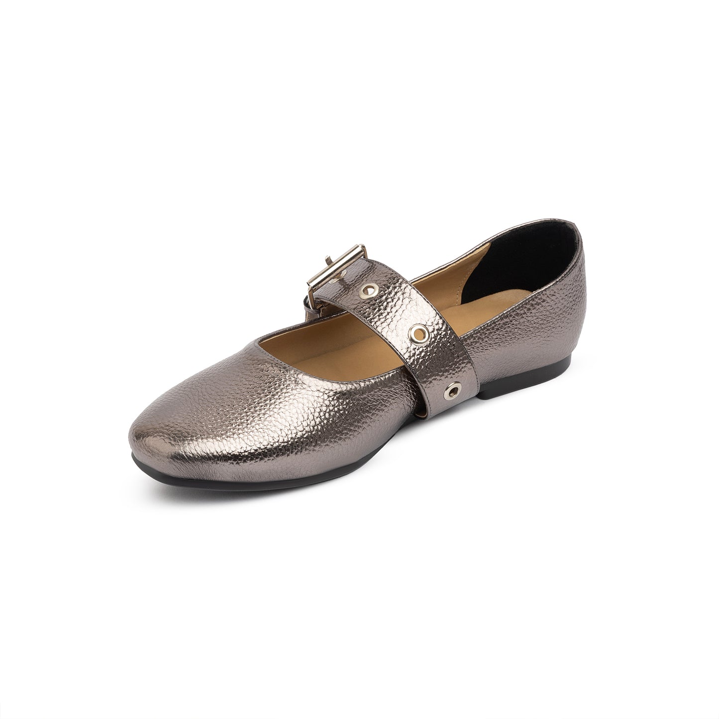 Belt Flat Mary Janes Pebbled Metallic In Oxide