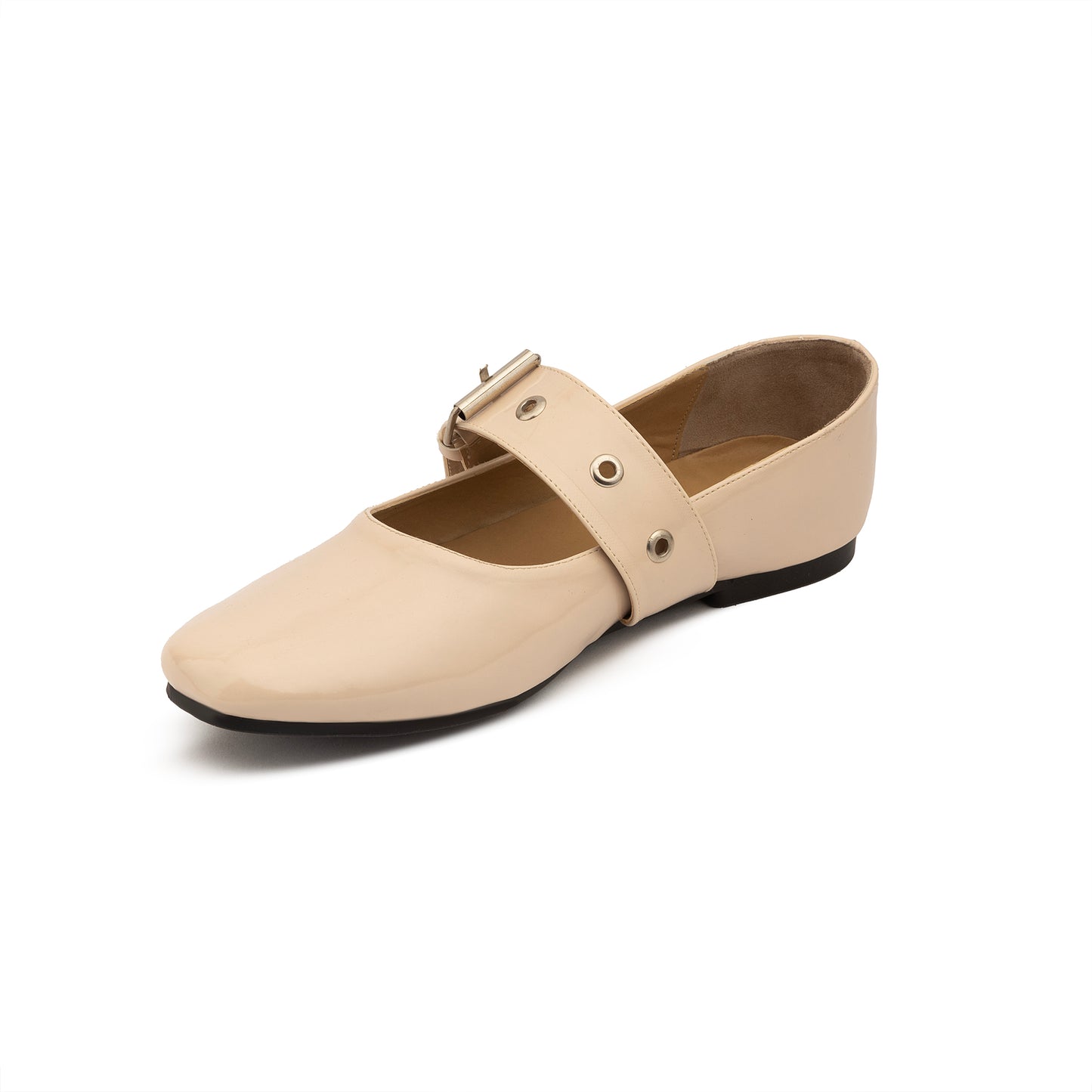 Belt Flat Mary Janes Vernis In Light Beige