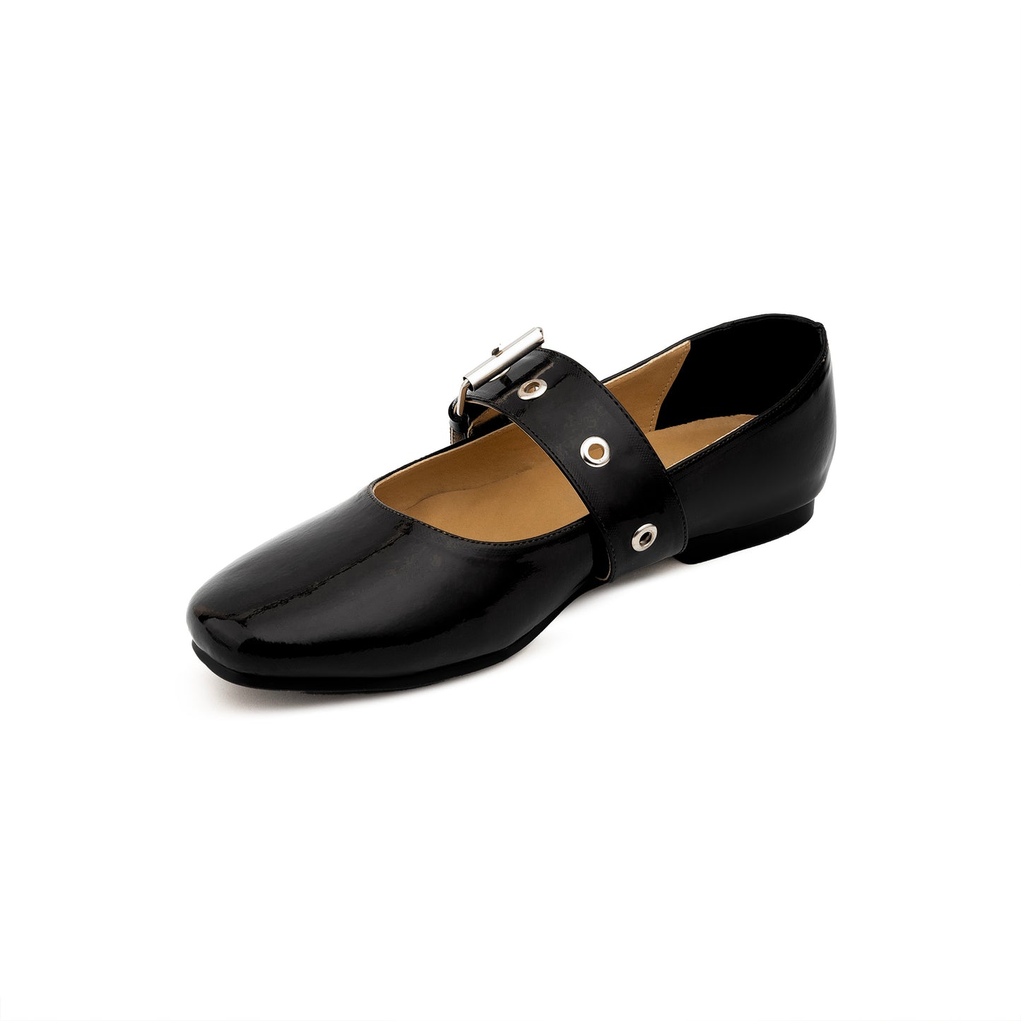 Belt Flat Mary Janes Vernis In Black