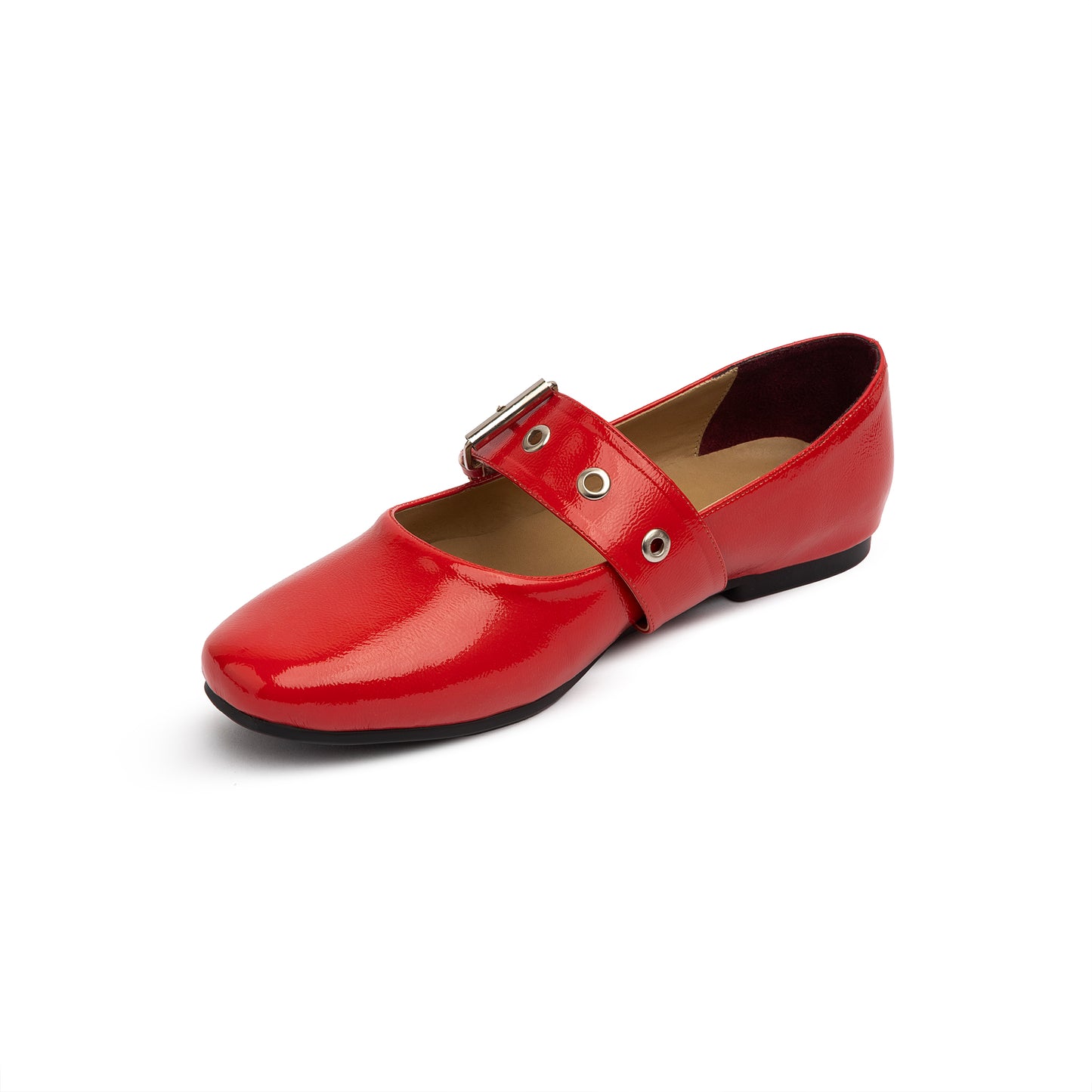 Belt Flat Mary Janes Vernis In Red