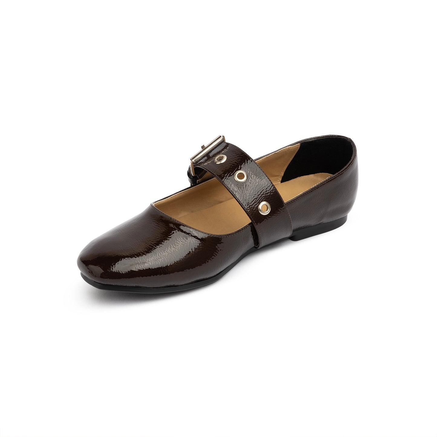 Belt Flat Mary Janes Glazed Leather In Brown