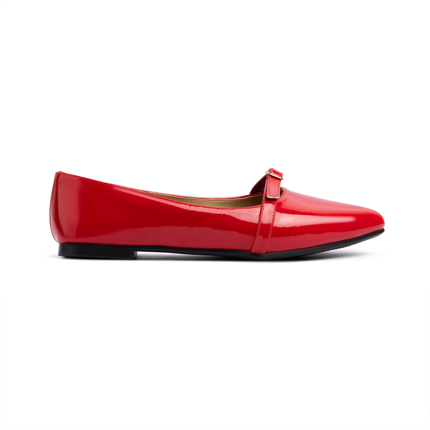 Single Buckle Strap Pointy Ballerina Vernis In Red