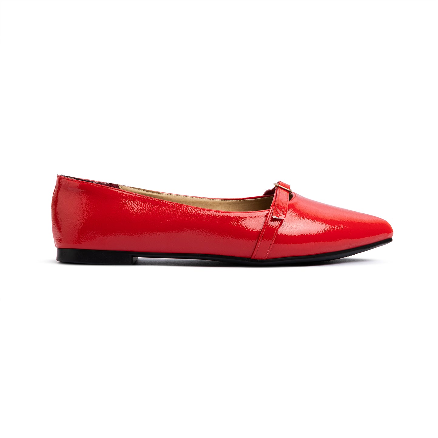 Single Buckle Strap Pointy Ballerina Glazed Leather In Red