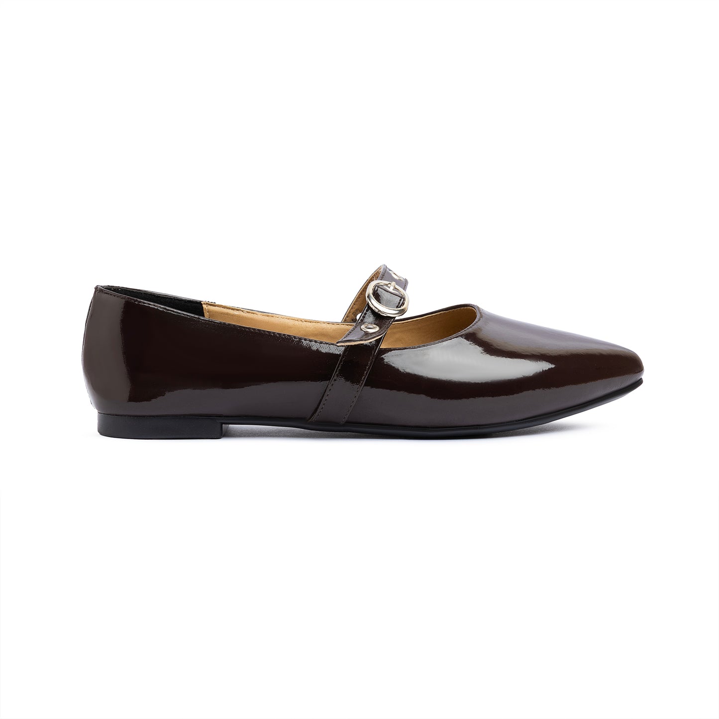 Single Grommet Strap Pointy Ballerina Vernis In Brown