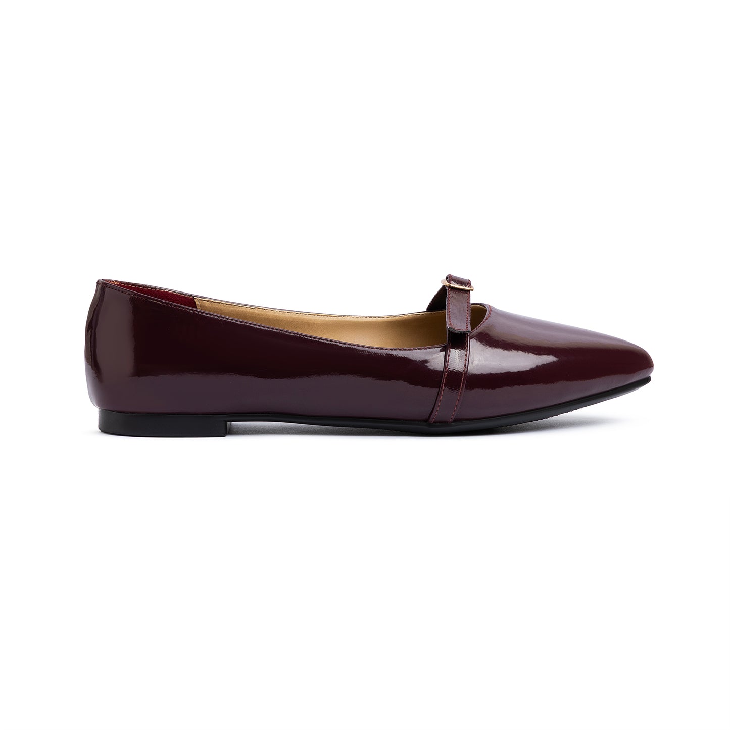Single Buckle Strap Pointy Ballerina Vernis In Burgundy