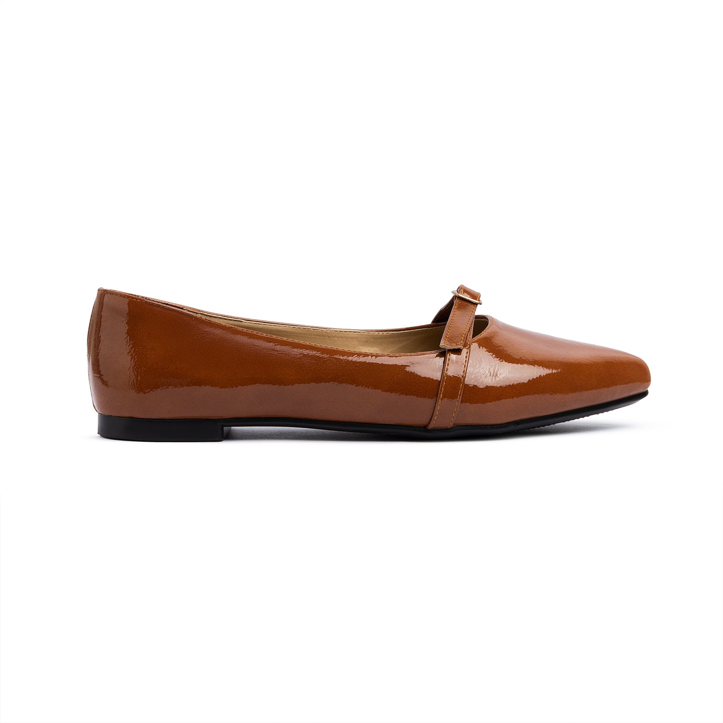 Single Buckle Strap Pointy Ballerina Glazed Leather In Havane