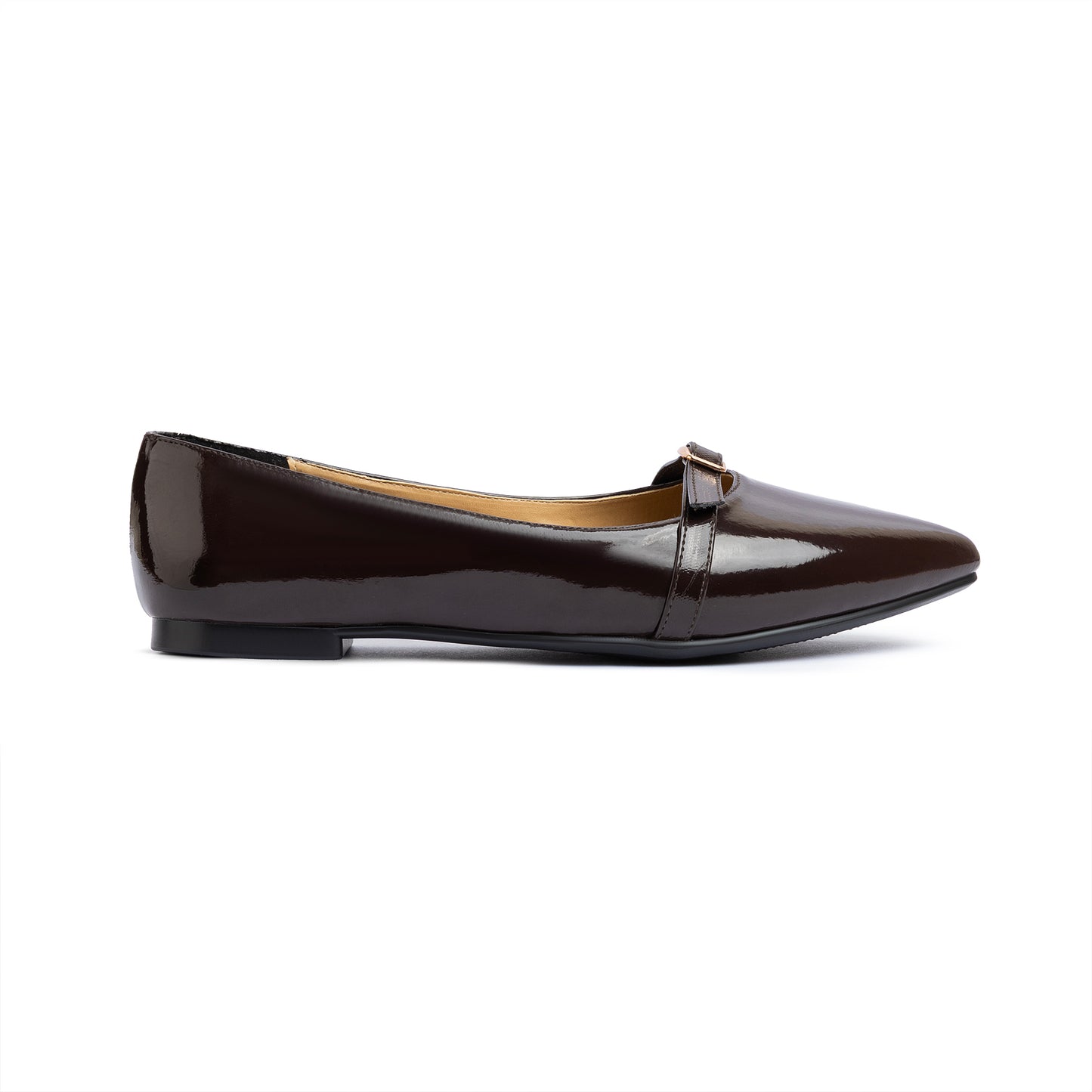 Single Buckle Strap Pointy Ballerina Vernis In Brown