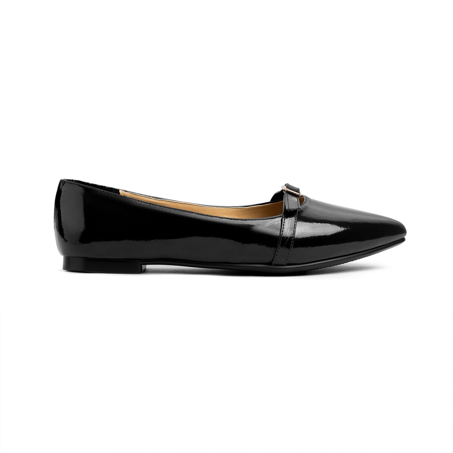 Single Buckle Strap Pointy Ballerina Vernis In Black