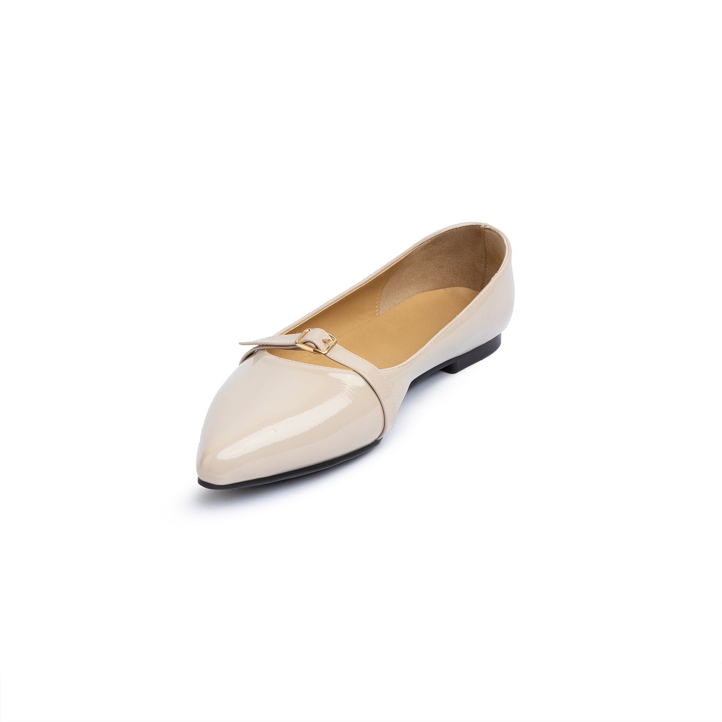 Single Buckle Strap Pointy Ballerina Vernis In Beige