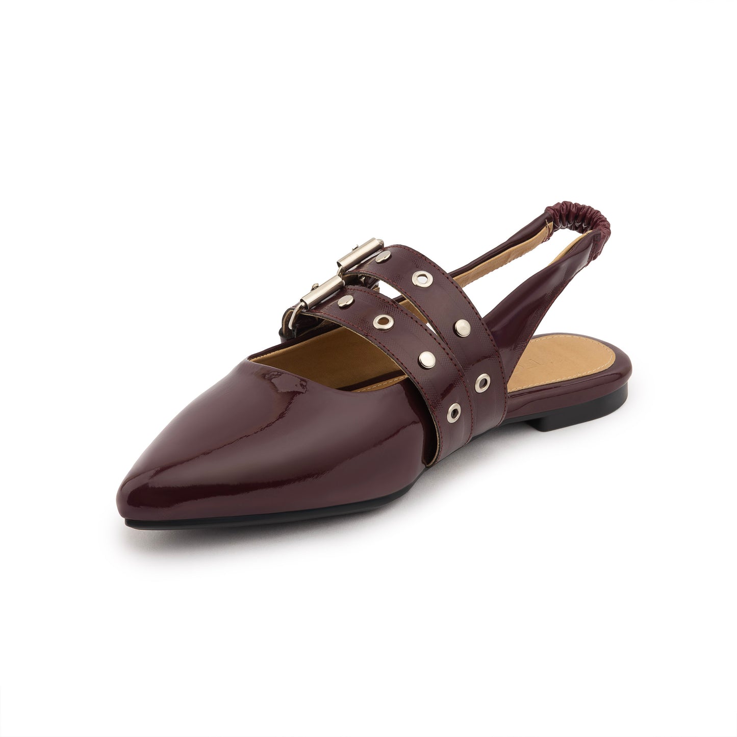 Double Belt Flat Slingbacks Vernis In Burgundy