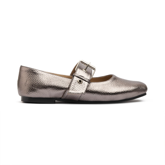 Belt Flat Mary Janes Pebbled Metallic In Oxide