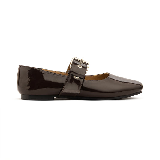 Belt Flat Mary Janes Vernis In Brown