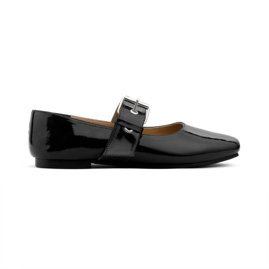 Belt Flat Mary Janes Vernis In Black