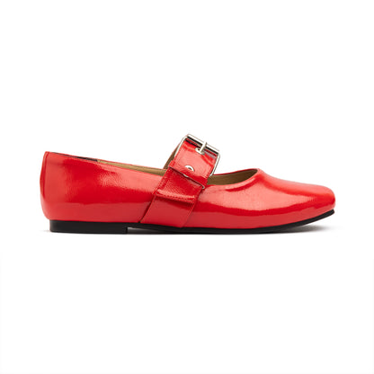 Belt Flat Mary Janes Vernis In Red