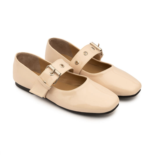Belt Flat Mary Janes Vernis In Light Beige