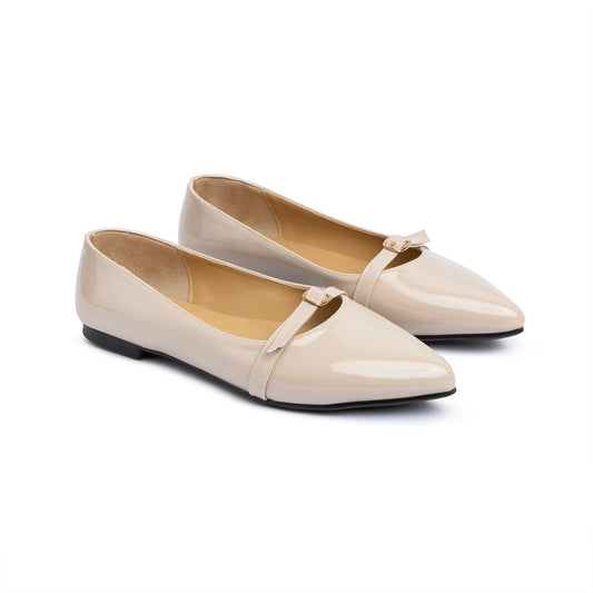 Single Buckle Strap Pointy Ballerina Vernis In Beige